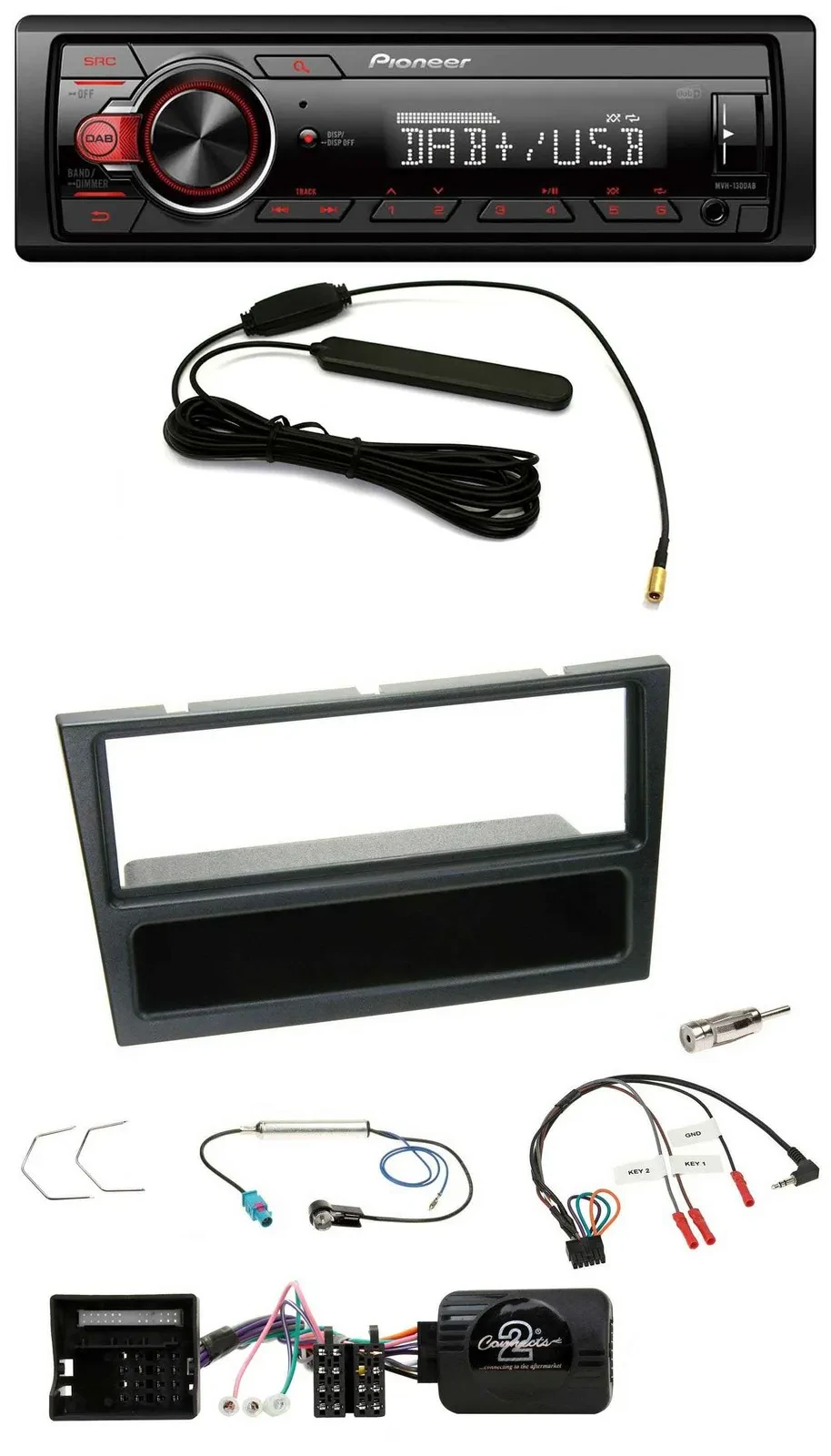 Pioneer MP3 DAB 1DIN Lenkrad USB Autoradio für Opel Corsa C 2004-2006 schwarz