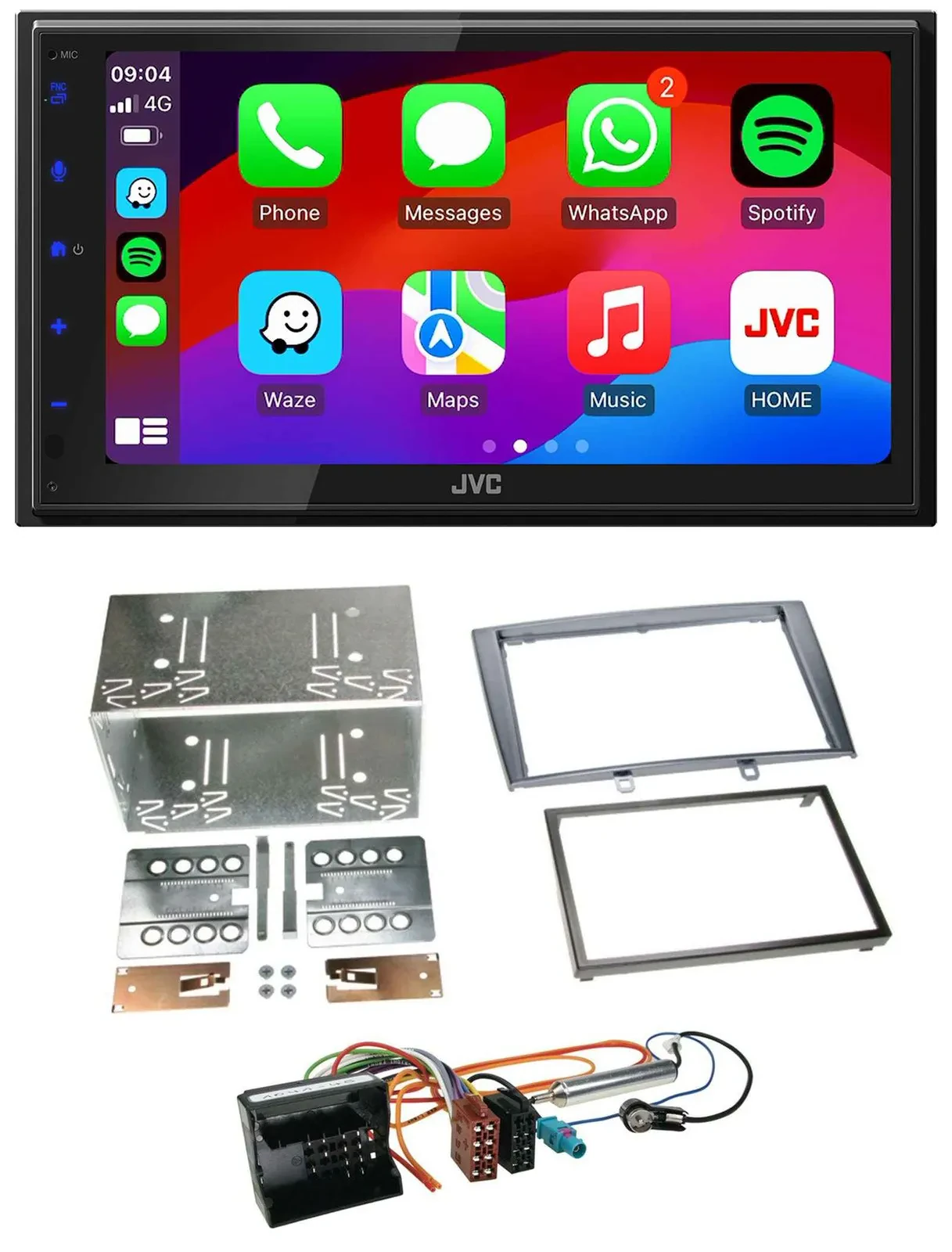 JVC Bluetooth USB MP3 2DIN DAB Autoradio für Peugeot 308 07-09 silber