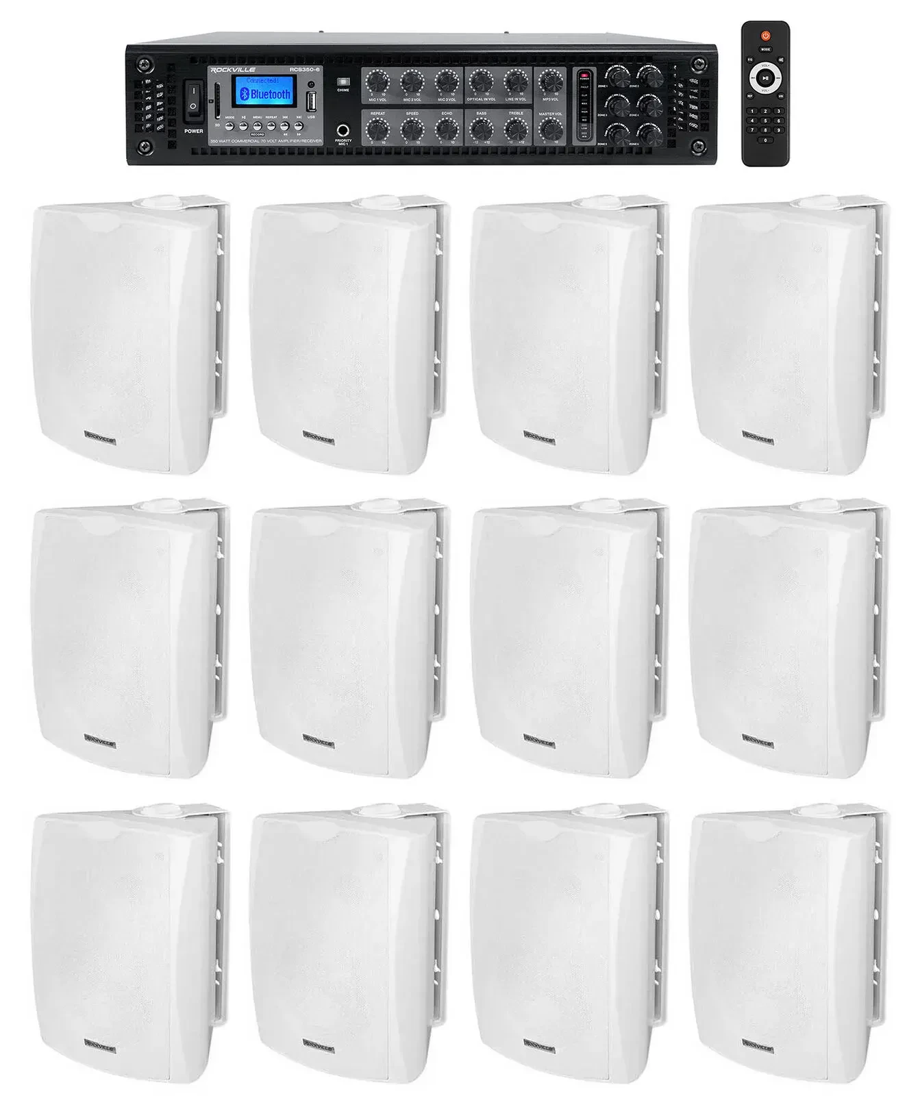 Настенная акустика Rockville RCS350-6+(12) WET-5W White с усилителем (12 штук)