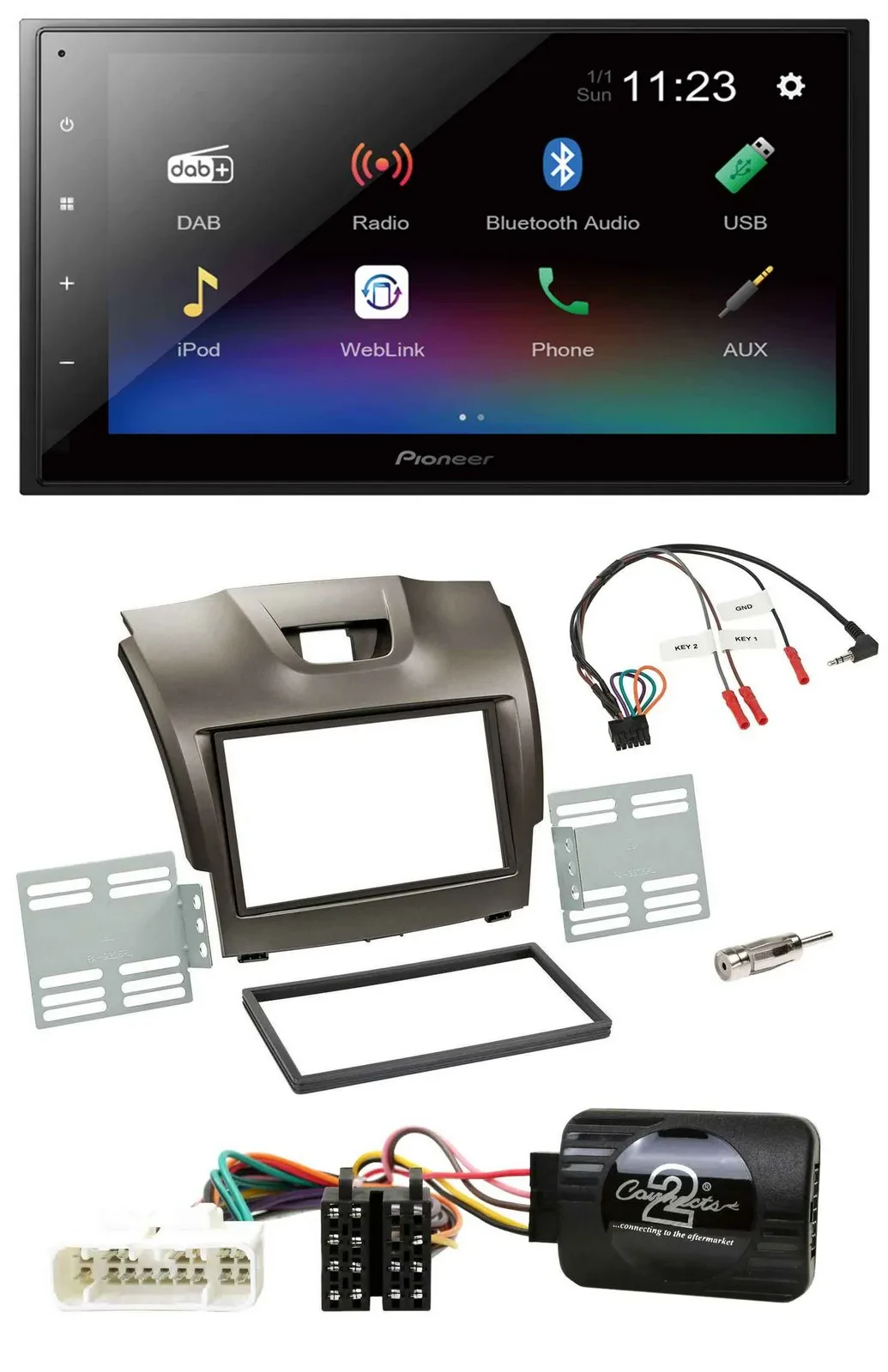 Pioneer USB Bluetooth DAB 2DIN Lenkrad Autoradio für Isuzu D-Max ab 2012 grau