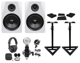 (2) Rockville DPM8W 8" 600w Dual Active Studio Monitors+Stands+Headphones+Mic