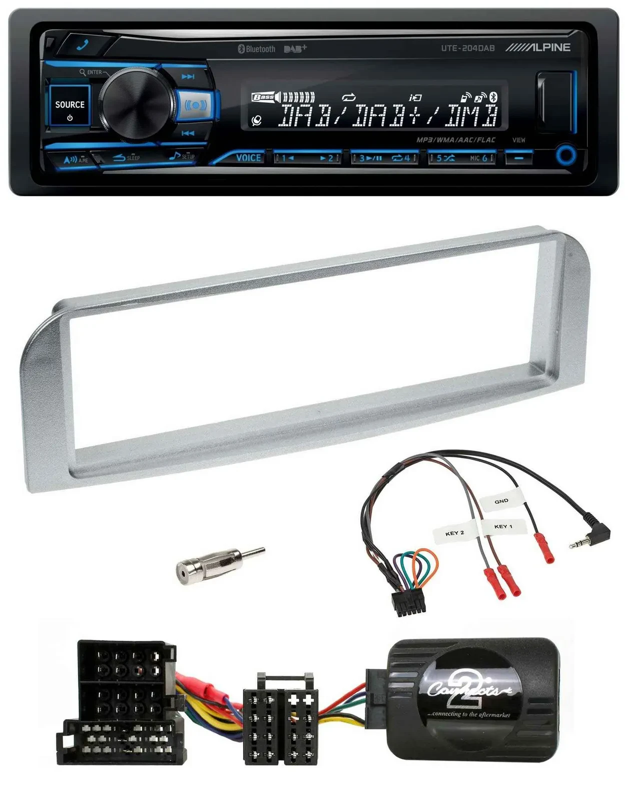 Автомагнитола для Alfa 147/GT Alpine USB, Bluetooth, DAB, серебристо-серая