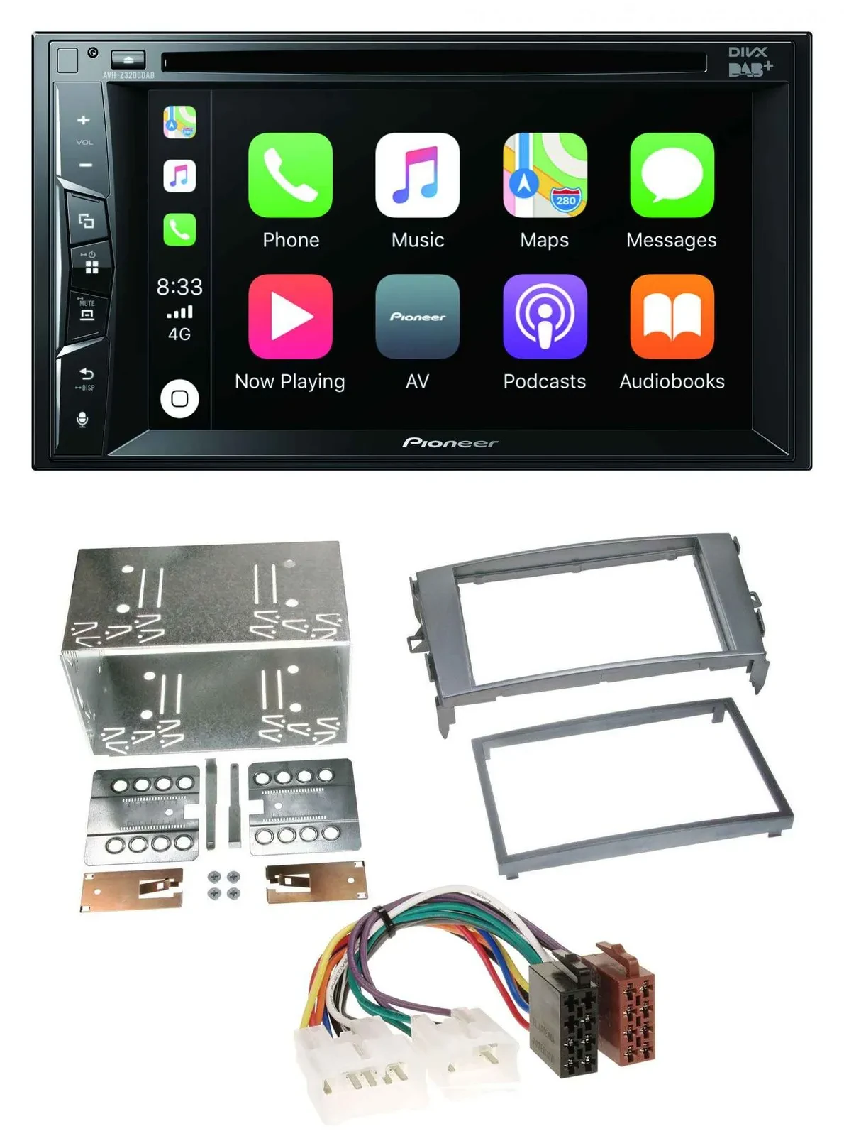 Автомагнитола Pioneer 2-DIN, MP3/USB/DVD/Bluetooth/DAB для Toyota Auris (2007–2012), цвет антрацит