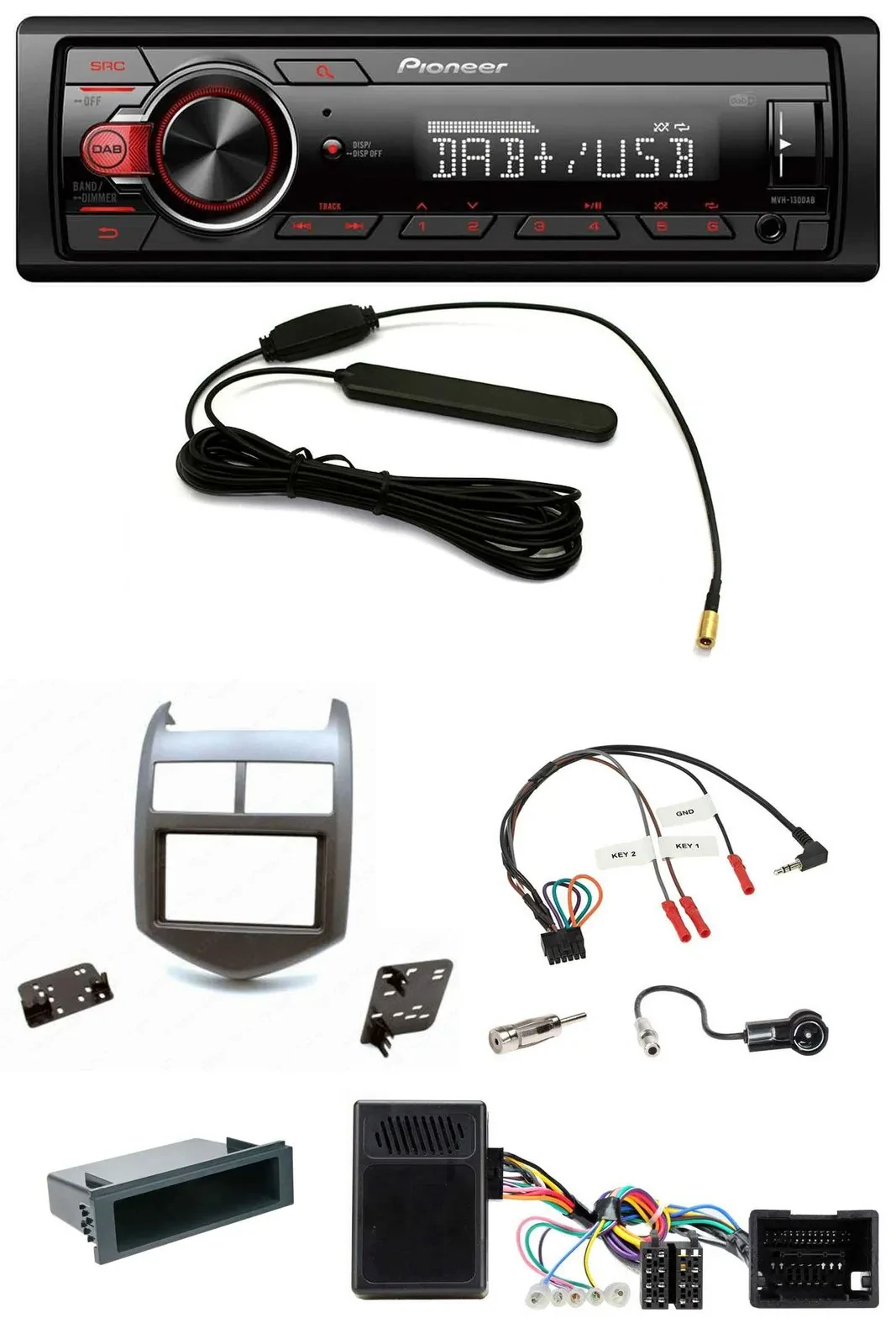 Автомагнитола Pioneer 1 DIN, DAB, MP3, USB, для Chevrolet Aveo (с 2011), темно-серая