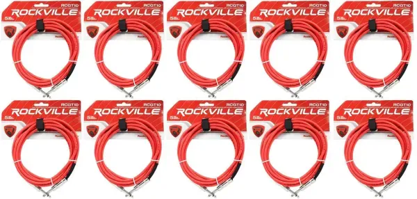 Инструментальный кабель Rockville RCGT10R Red 3 м (10 штук)