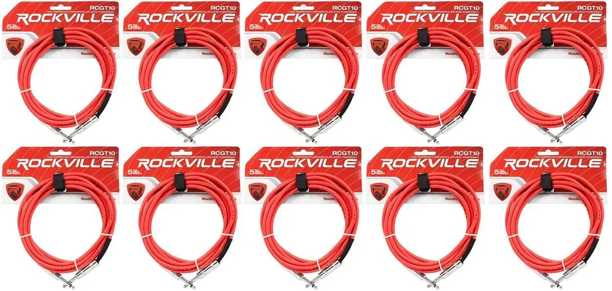 Инструментальный кабель Rockville RCGT10R Red 3 м (10 штук)