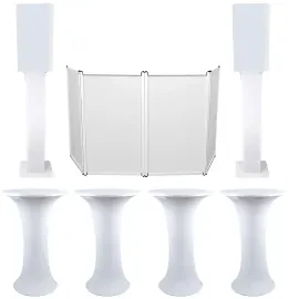 4) Club Scene Highboy Tables+White 12" Speaker Scrims+DJ Facade+2) Totem Stands