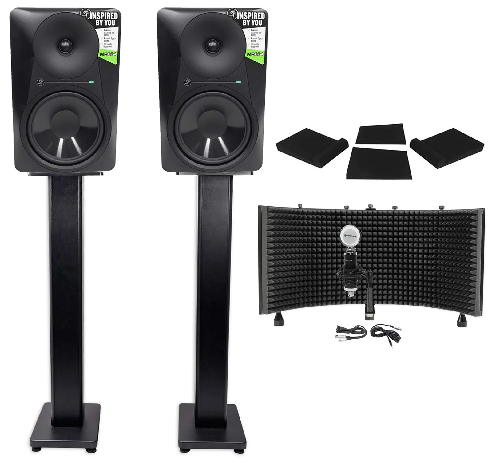 Студийные мониторы активные Mackie MR824 8", 85W (набор, пара) с конденсаторным микрофоном, стойками, изоляционными прокладками и акустическим экраном