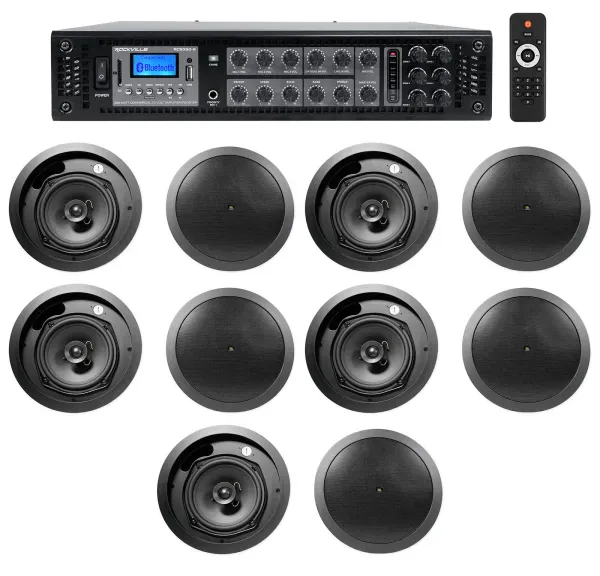 JBL Restaurant/Bar/Cafe Package w/ 6-Zone Amplifier+(10) Black Ceiling Speakers