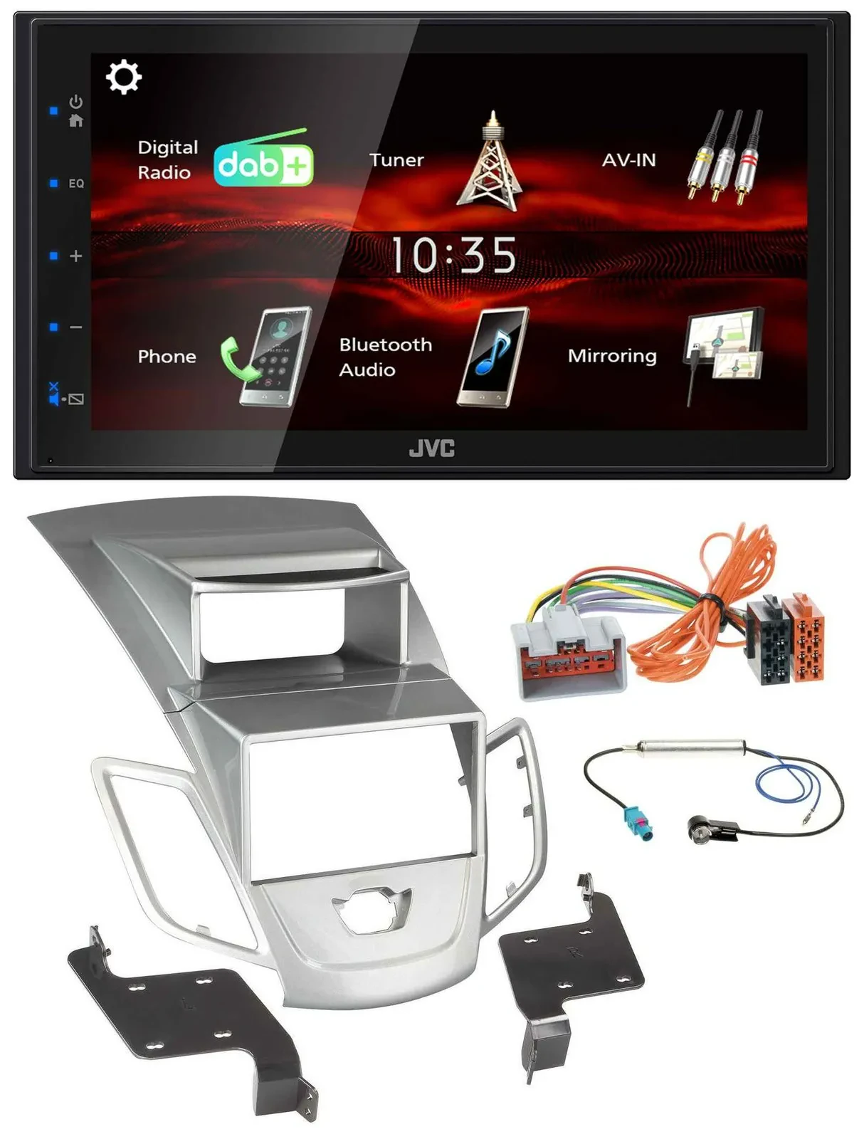 JVC USB Bluetooth MP3 DAB 2DIN Autoradio für Ford Fiesta 2008-2010 Display silbe