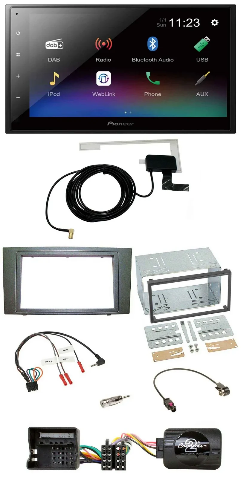 Автомагнитола для Ford Mondeo 2003–2007 Pioneer 2DIN, DAB, Bluetooth, USB, чёрная, поддержка кнопок на руле