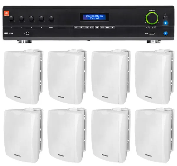 Настенная акустика JBL WET-6W White с усилителем (8 штук)