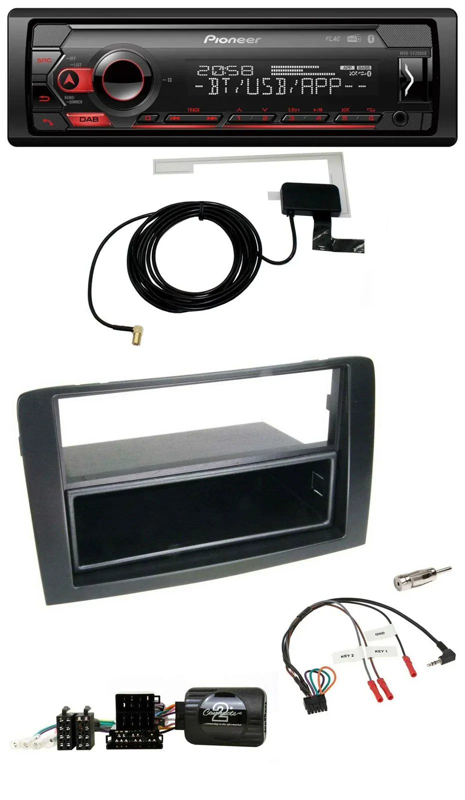 Автомагнитола Pioneer DAB, USB, Bluetooth для Fiat Idea 2006–2012, черный