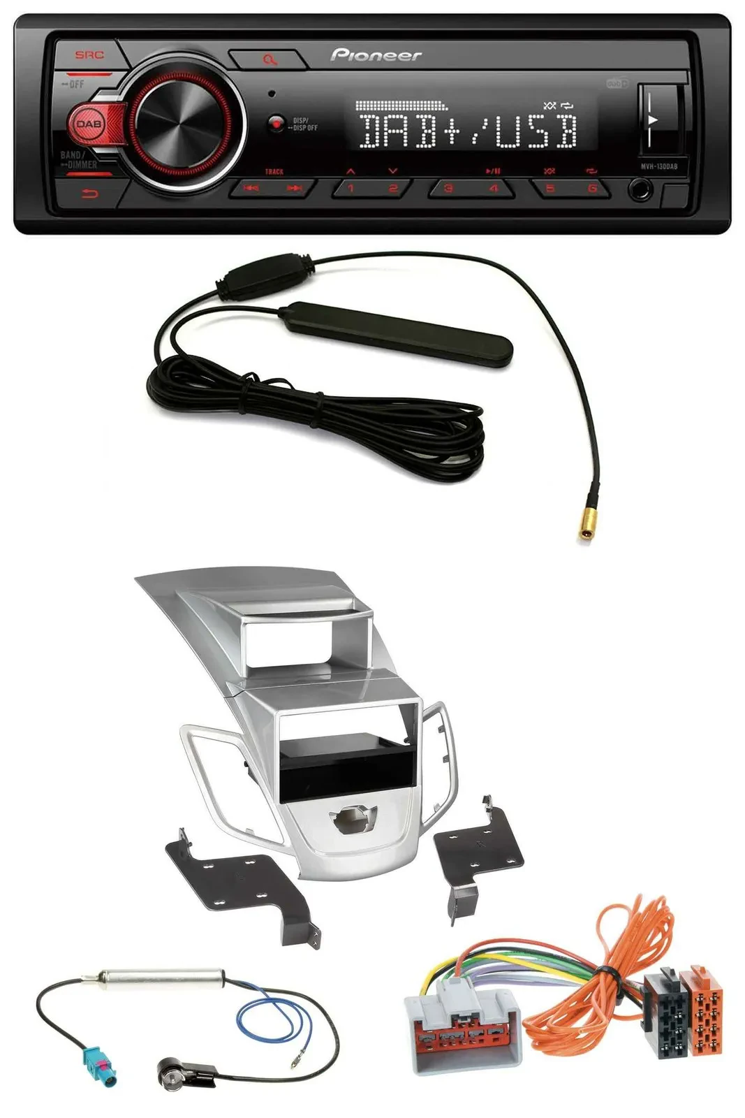 Pioneer MP3 DAB 1DIN AUX USB Autoradio für Ford Fiesta Display 08-10 silber