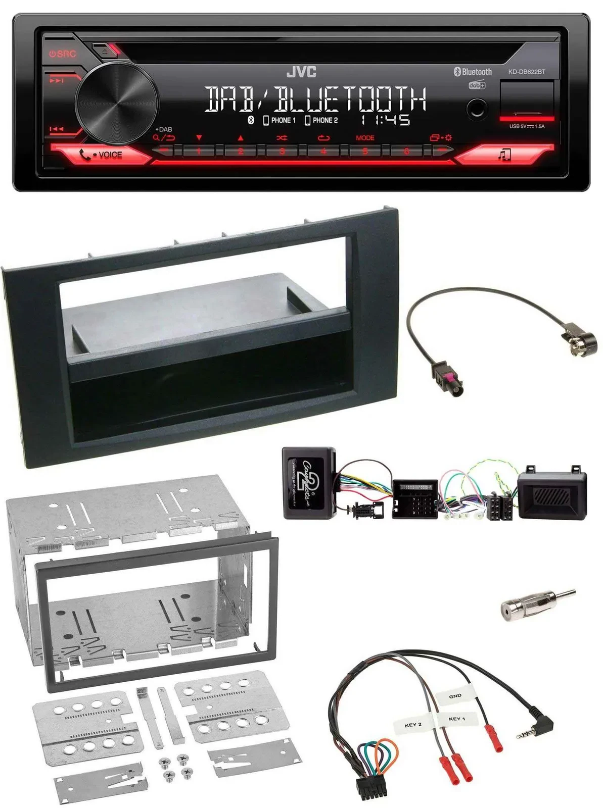 JVC CD DAB USB Bluetooth Lenkrad Autoradio für Ford Kuga 2008-2012 schwarz