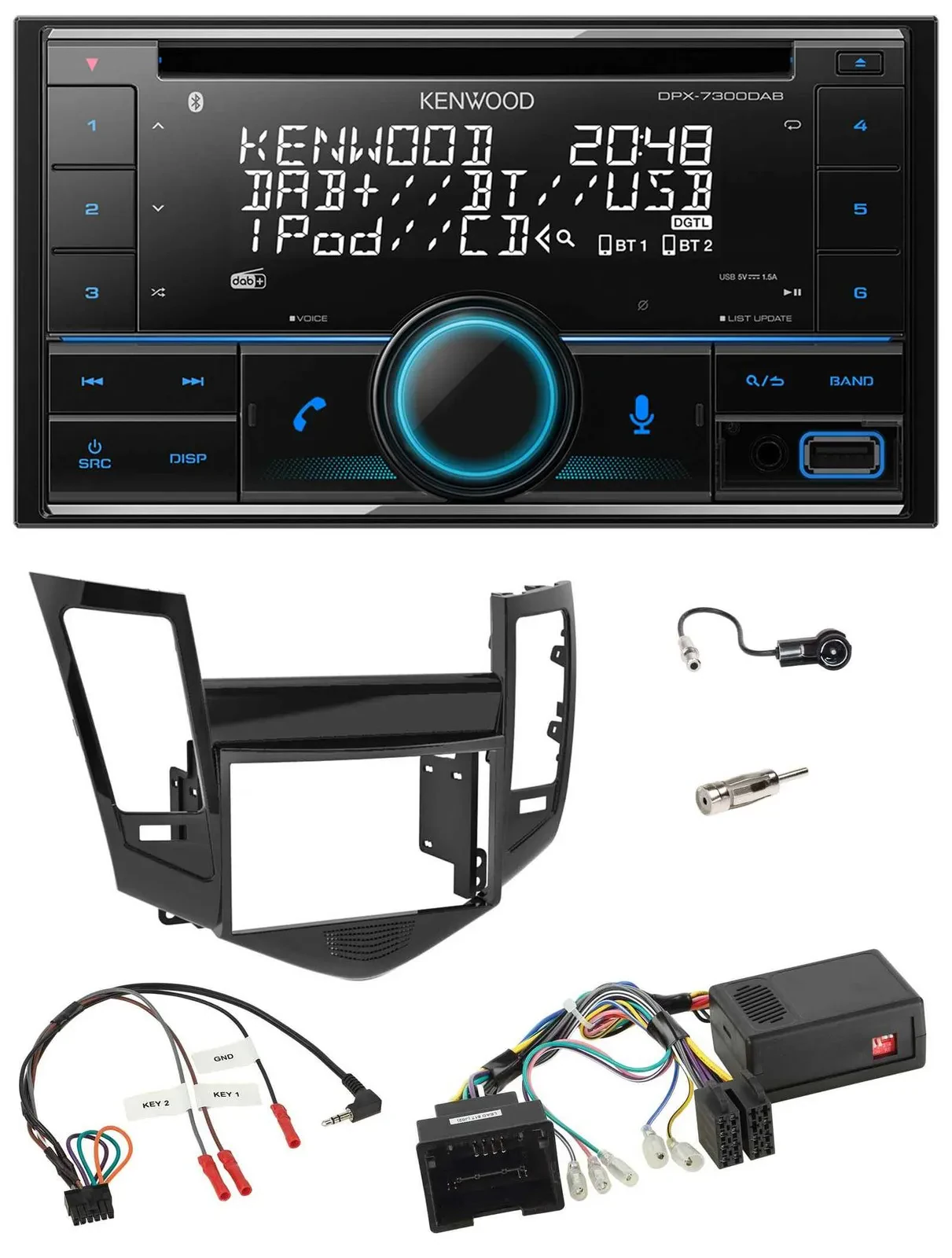Kenwood CD 2DIN DAB USB Lenkrad Bluetooth Autoradio für Chevrolet Cruze 05/2009-