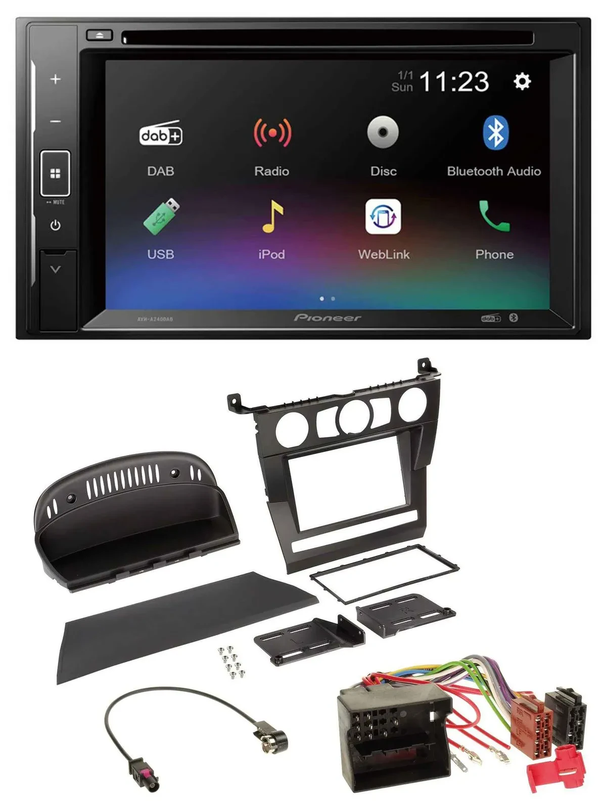 Pioneer Bluetooth MP3 USB 2DIN DAB DVD Autoradio für BMW 5er (E60, 2003-2007)