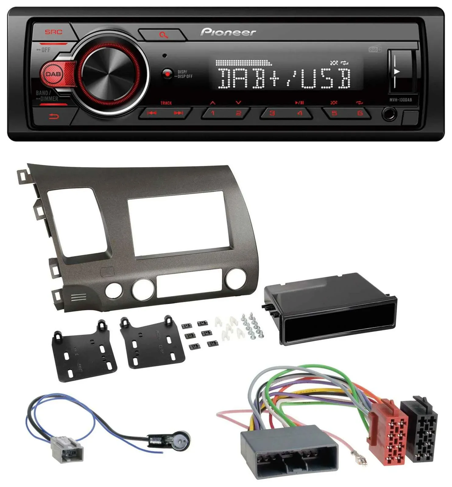 Автомагнитола для Honda Civic Hybrid FD3 (2006–2010) Pioneer 1-DIN, DAB, USB, AUX, MP3, антрацит