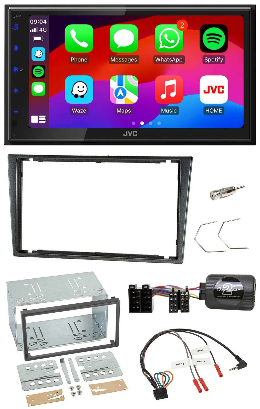 JVC Bluetooth 2DIN Lenkrad DAB USB Autoradio für Opel Corsa C 200-2004 charcoal