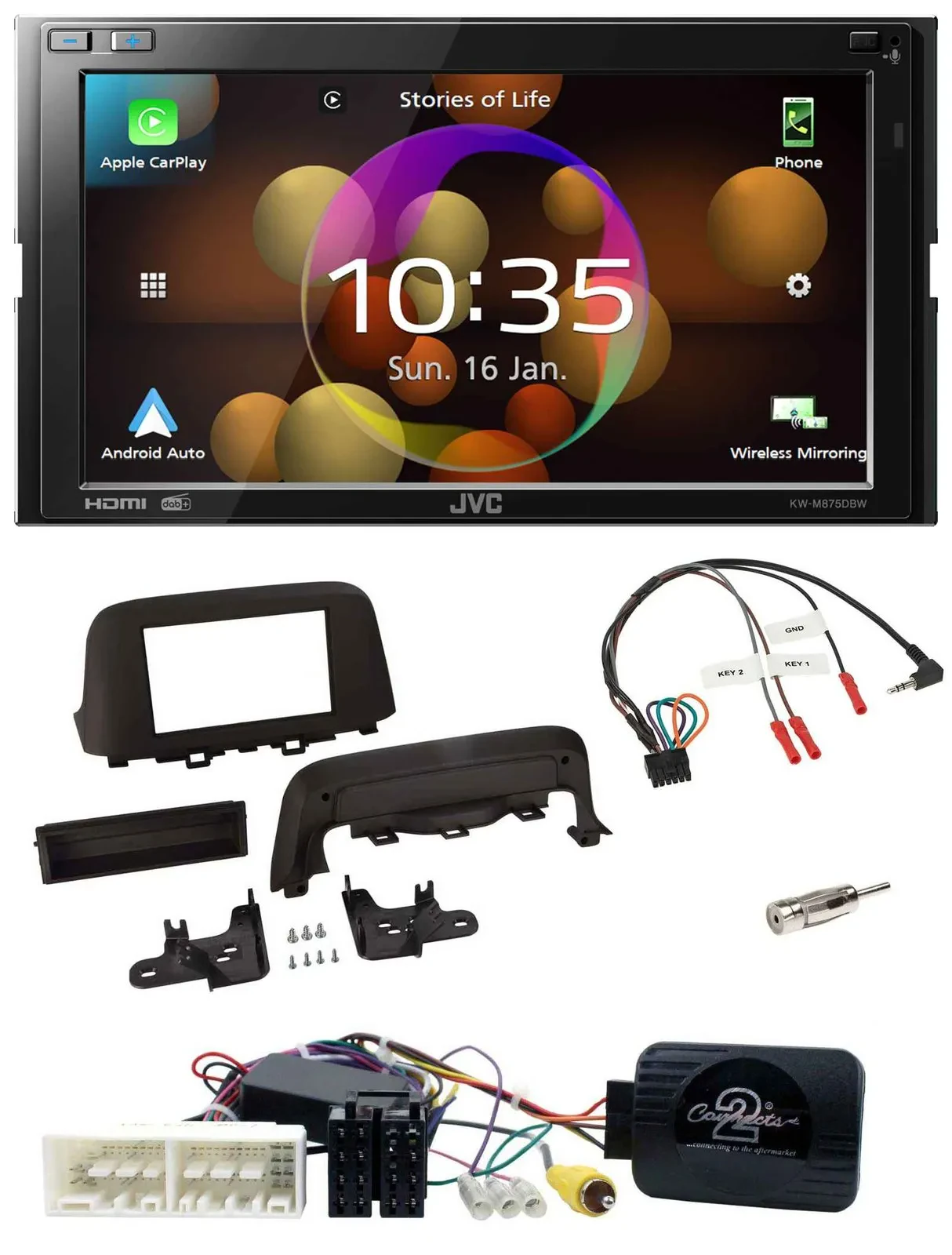 JVC DAB Lenkrad 2DIN Bluetooth USB Autoradio für Hyundai Kona ab 2013