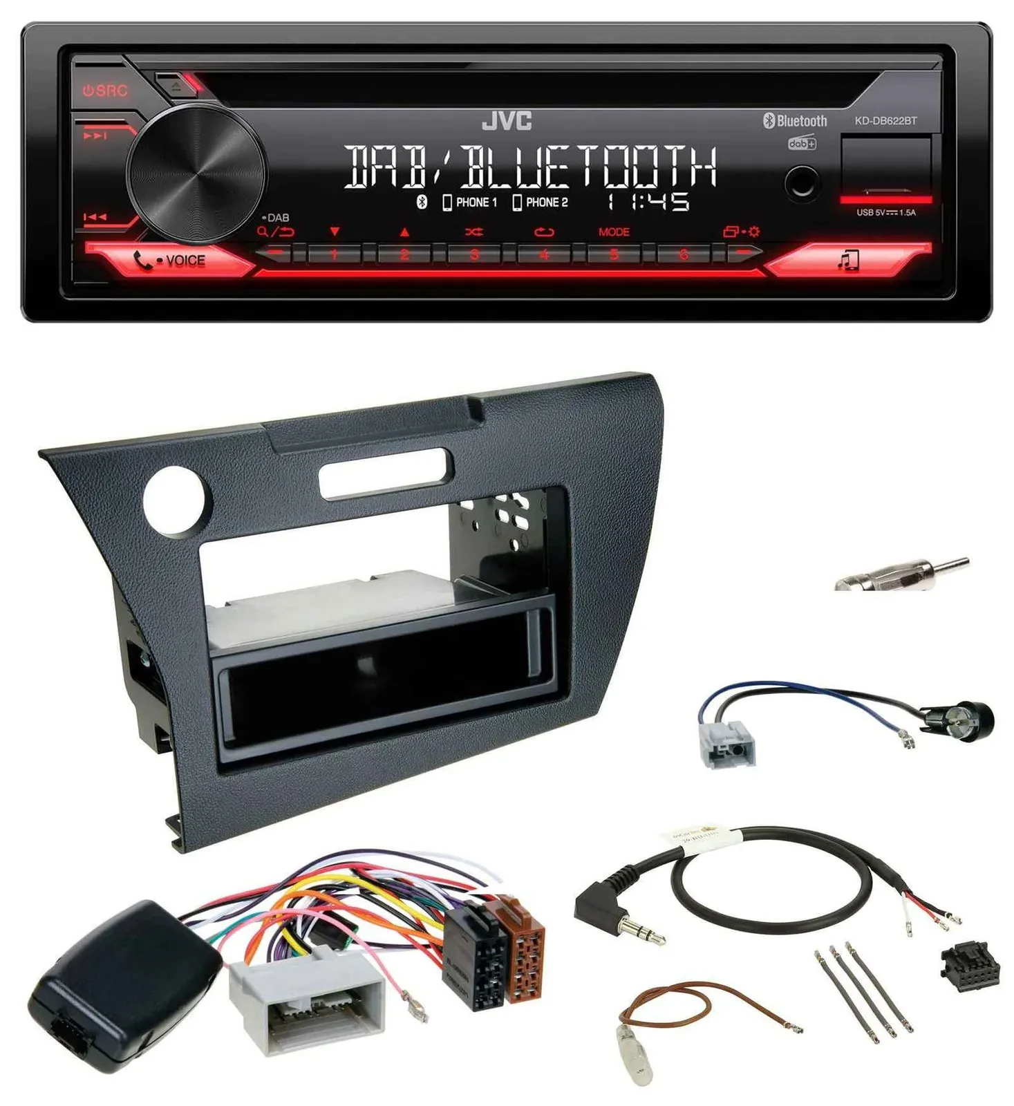 Автомагнитола JVC CD DAB USB Bluetooth для Honda CR-Z 2010–2013 с поддержкой управления на руле