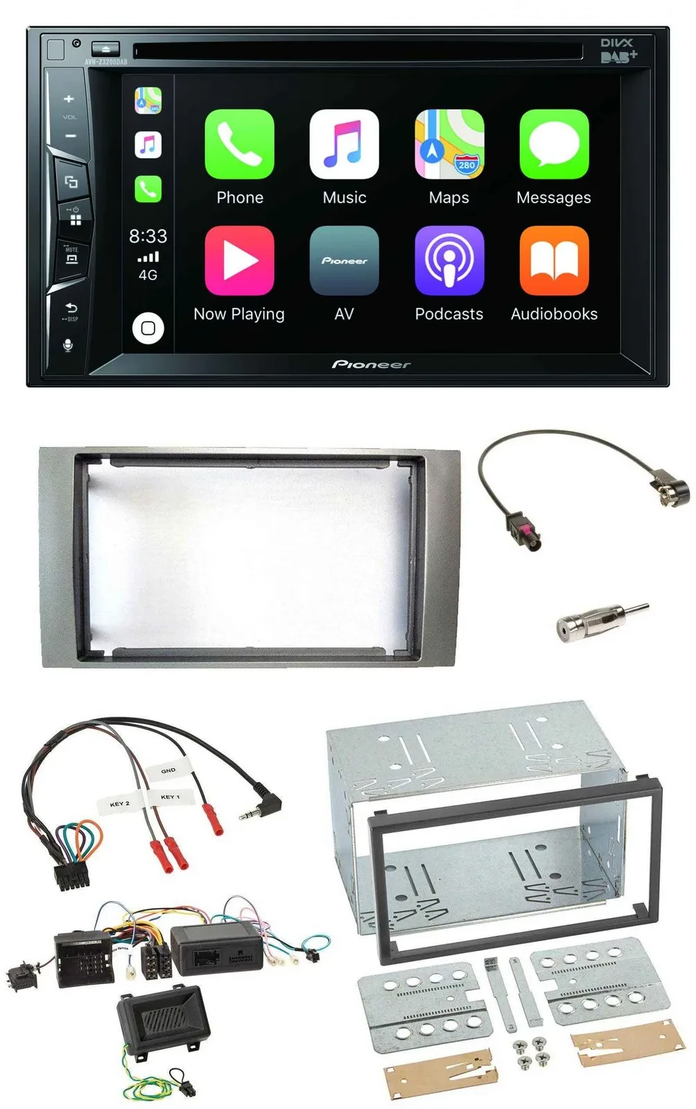 Автомагнитола Pioneer 2DIN USB DVD Bluetooth DAB для Ford Kuga 2008–2012, серебристая