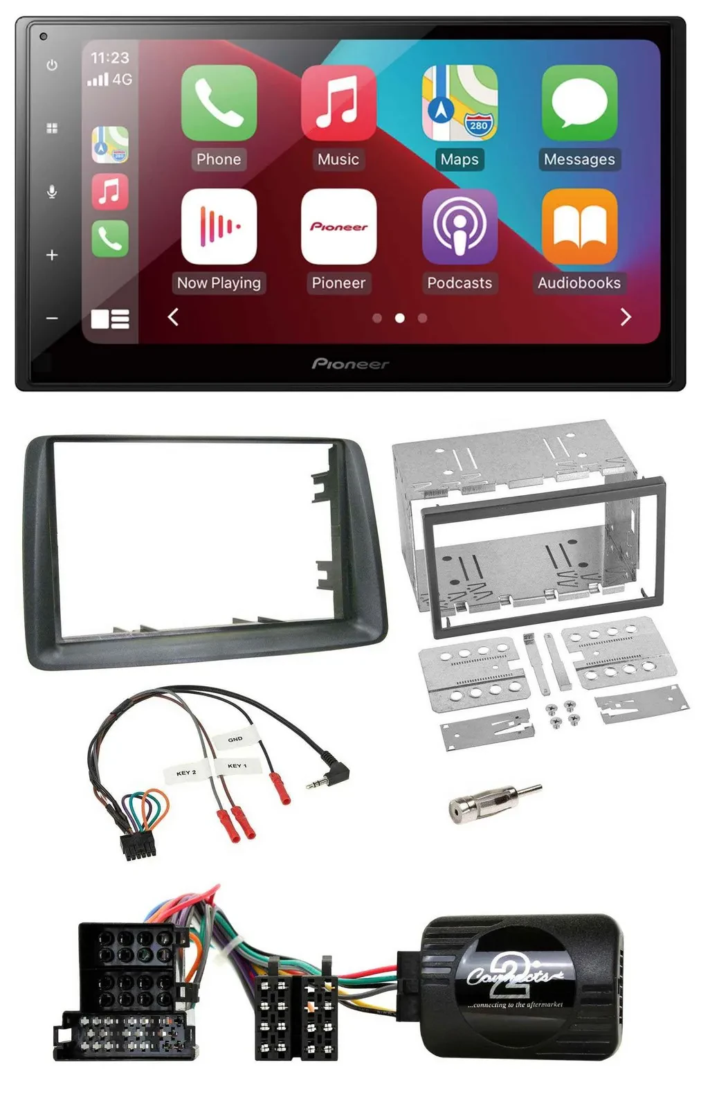 Pioneer USB Lenkrad DAB 2DIN Bluetooth Autoradio für Fiat Panda 2004-2007 grau