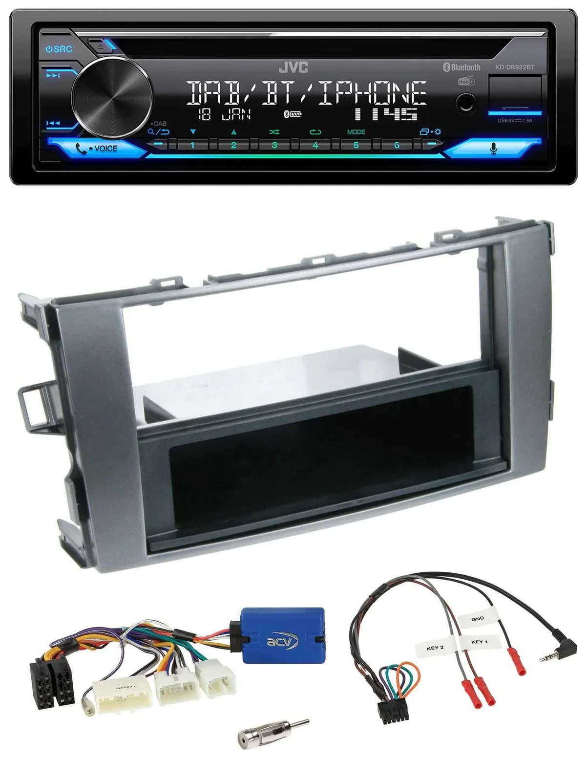 JVC Bluetooth Lenkrad USB DAB CD Autoradio für Toyota Auris 2011-2012 anthrazit-