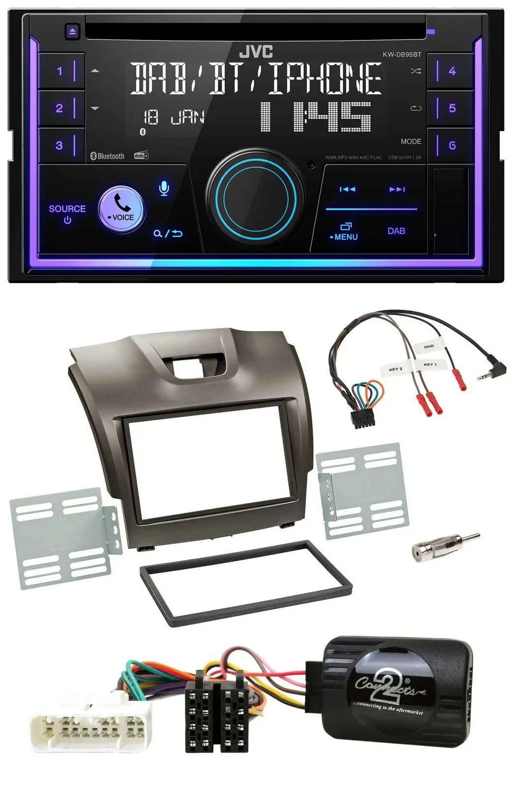 JVC Lenkrad USB 2DIN DAB Bluetooth CD Autoradio für Isuzu D-Max ab 2012 grau