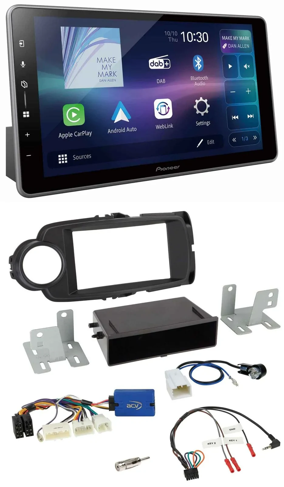 Автомагнитола для Toyota Yaris Pioneer Bluetooth, USB, DAB, черная