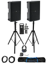 DJ Package w/ (2) Mackie Thump215 15" Powered Speakers+Stands+Headphones+Mic