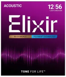 Струны для акустической гитары Elixir 11075 PolyWeb Light-Medium 12-56 бронза 80/20
