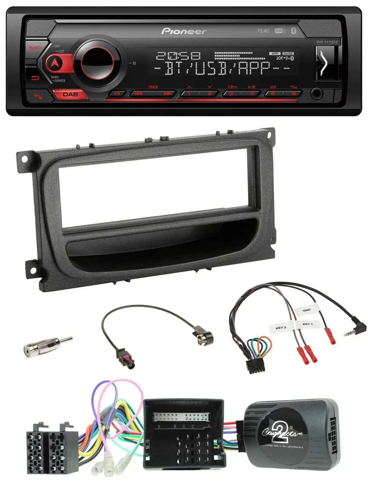 Автомагнитола для Ford Mondeo/S-Max (2007–2014) Pioneer USB DAB Bluetooth черная, поддержка кнопок на руле (CAN)