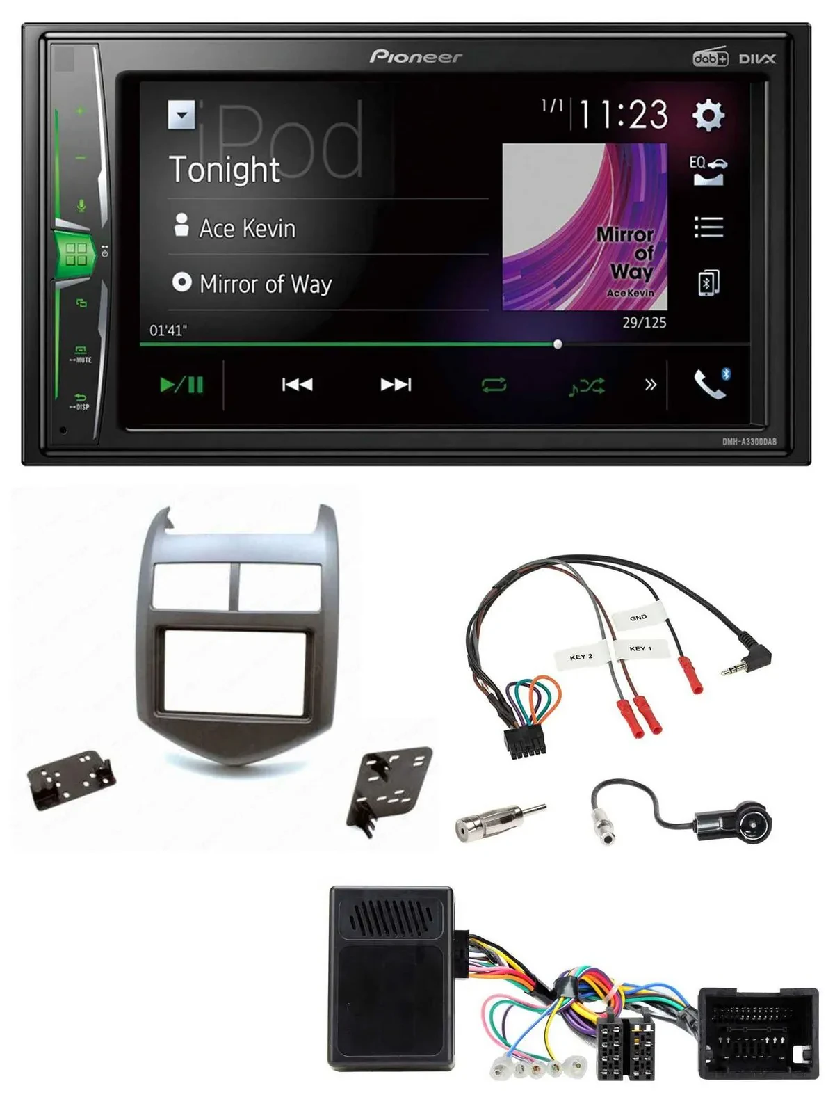 Pioneer 2DIN Lenkrad DAB USB Bluetooth Autoradio für Chevrolet Aveo ab 11 dunkel