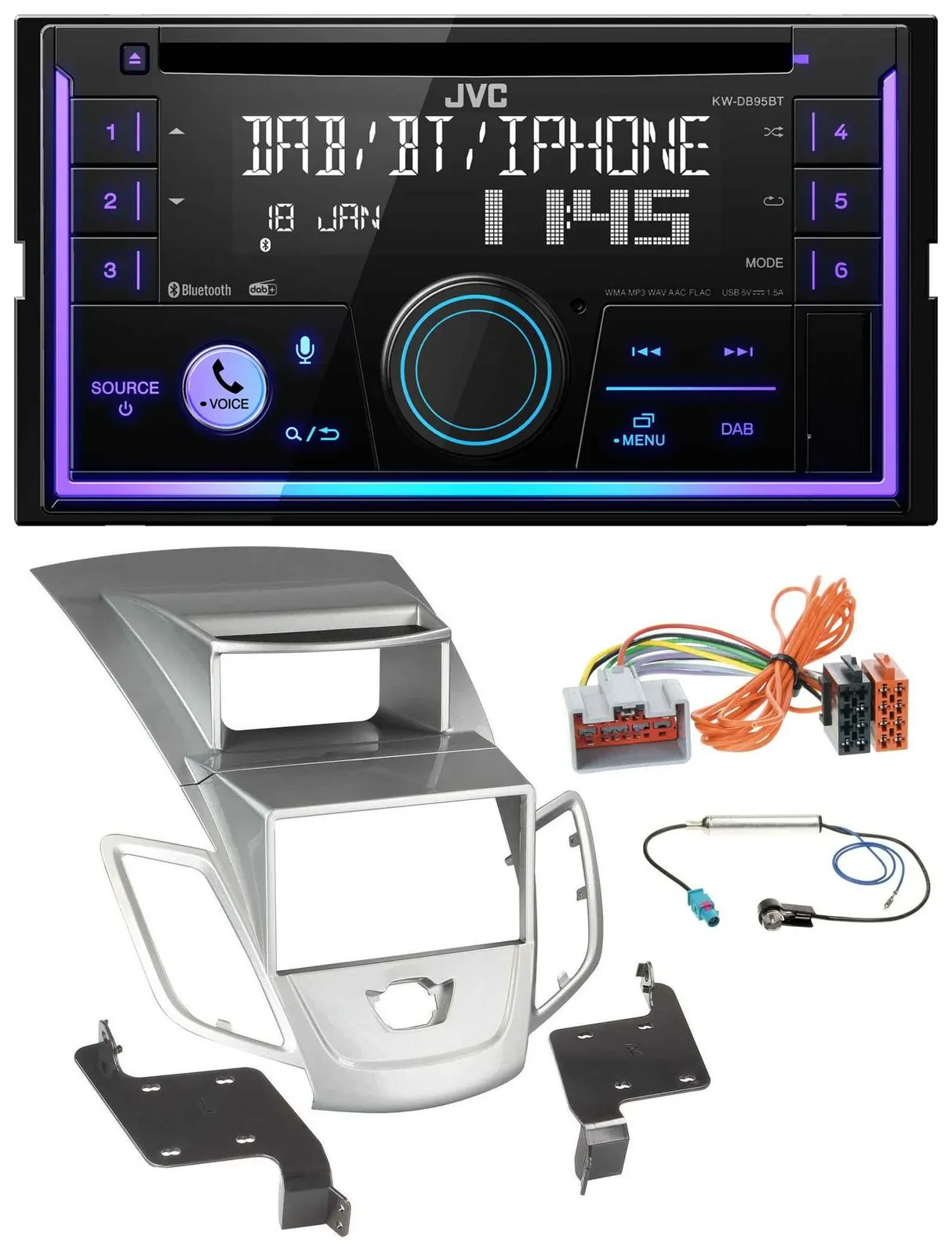 Автомагнитола JVC 2-DIN CD/MP3/USB, DAB, Bluetooth для Ford Fiesta 2008–2010