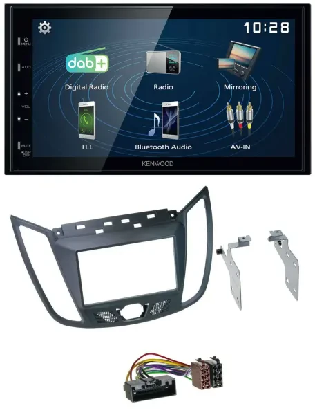 Kenwood 2DIN Bluetooth MP3 USB DAB Autoradio für Ford C-Max (ab 10) grau