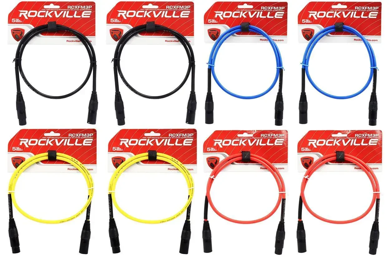 Микрофонный кабель Rockville RCXFM3P Multicolor 0.9 м (8 штук)