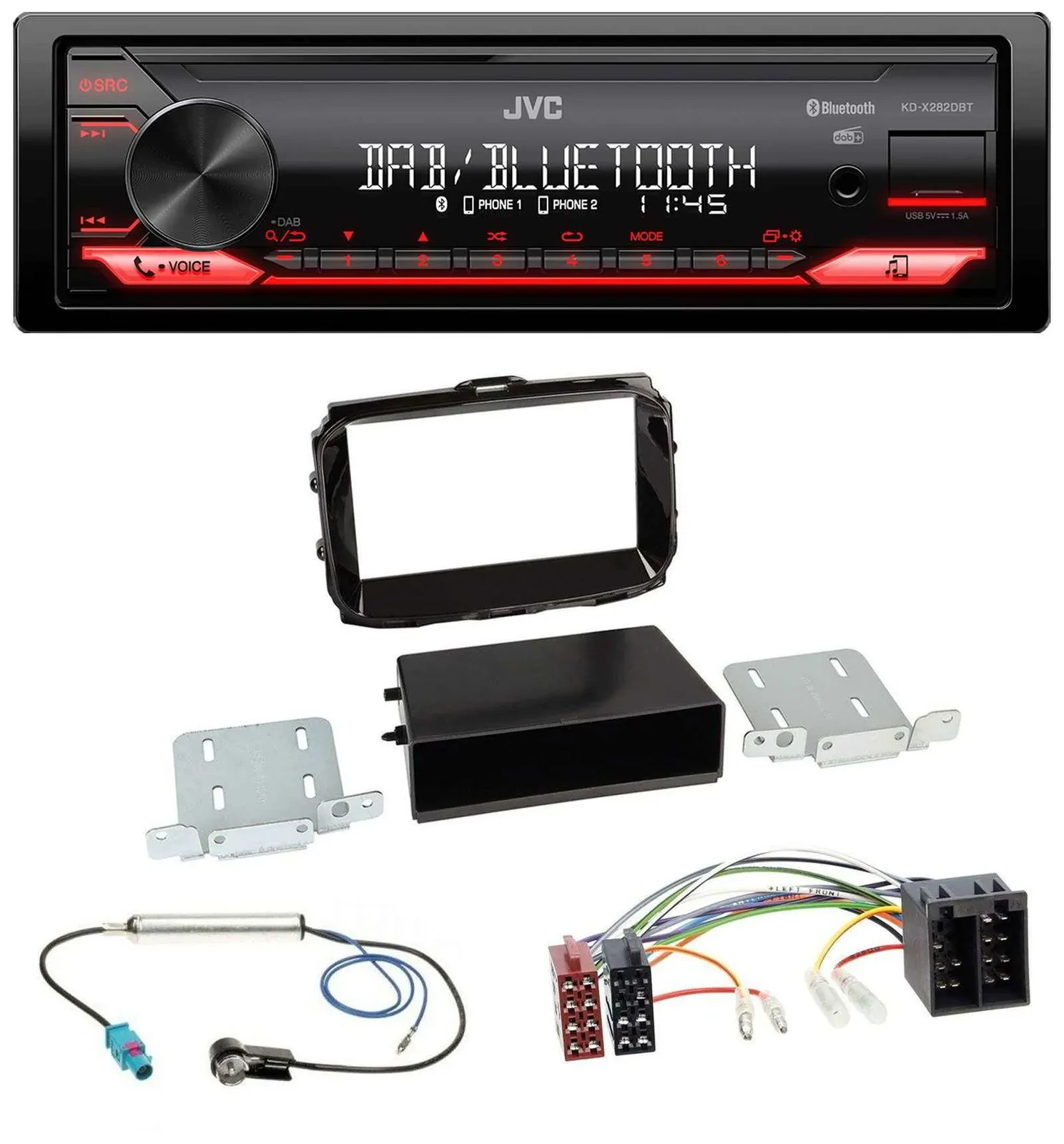 Автомагнитола JVC Bluetooth USB DAB MP3 для Alfa Giulietta (с 2013), ISO, цвет: черный (piano black)