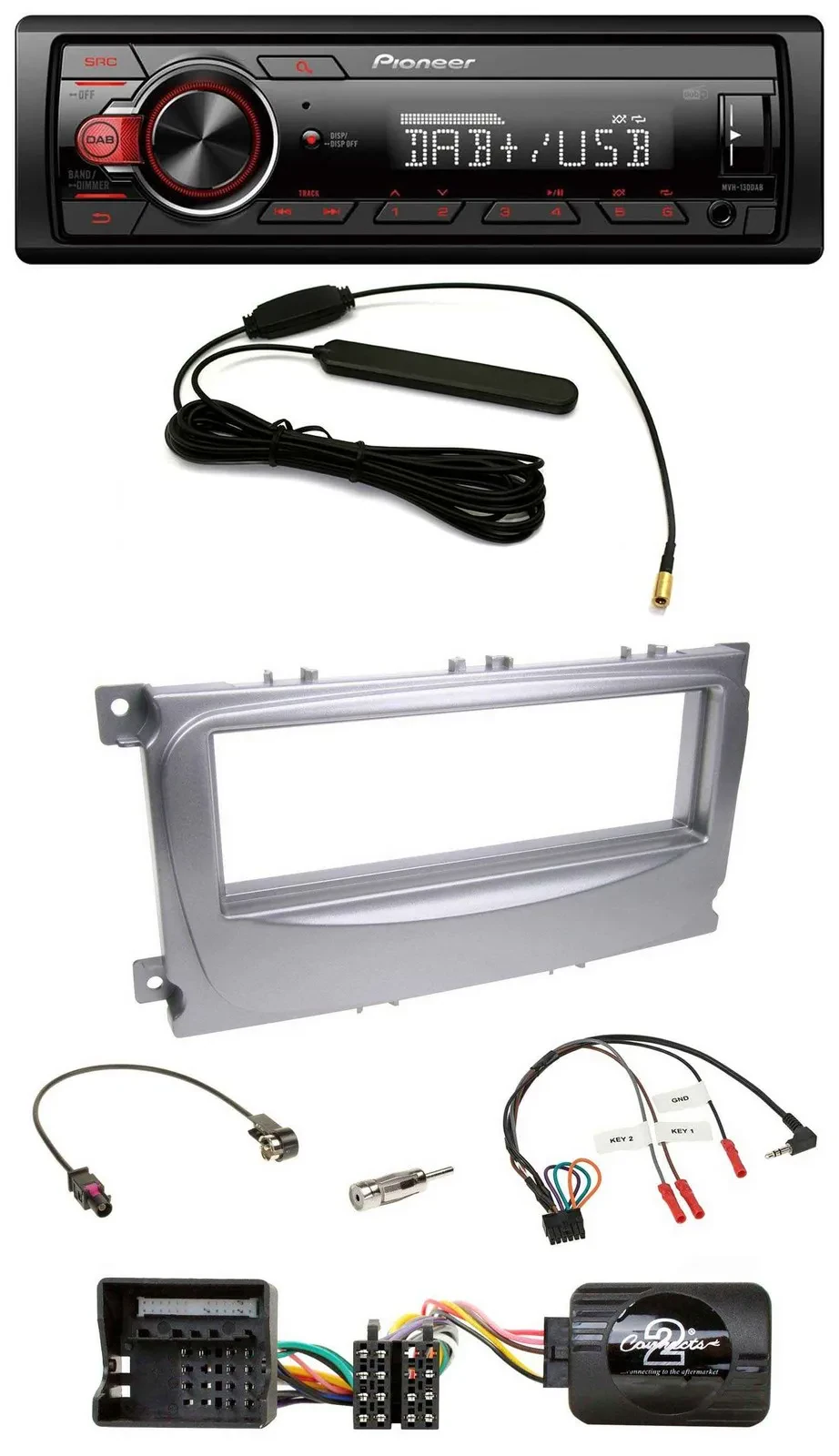 Автомагнитола Pioneer 1DIN MP3 DAB USB для Ford S‑Max/Mondeo (2007–2014), серебристый