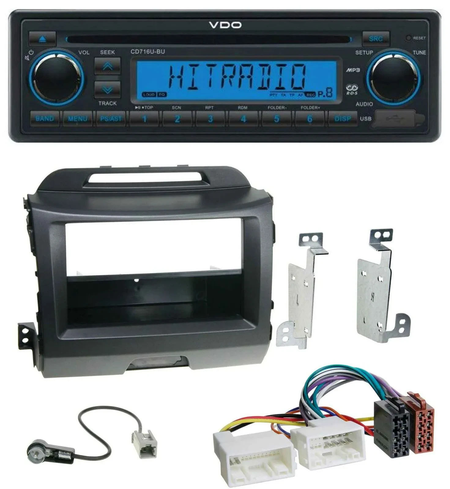 VDO AUX MP3 1DIN CD USB Autoradio für Kia Sportage 3 SL 10-15 schwarz