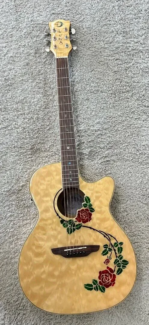 Luna FLO RSE Flora Rose Quilt Maple Acoustic Electric Cutaway Guitar - DEMO