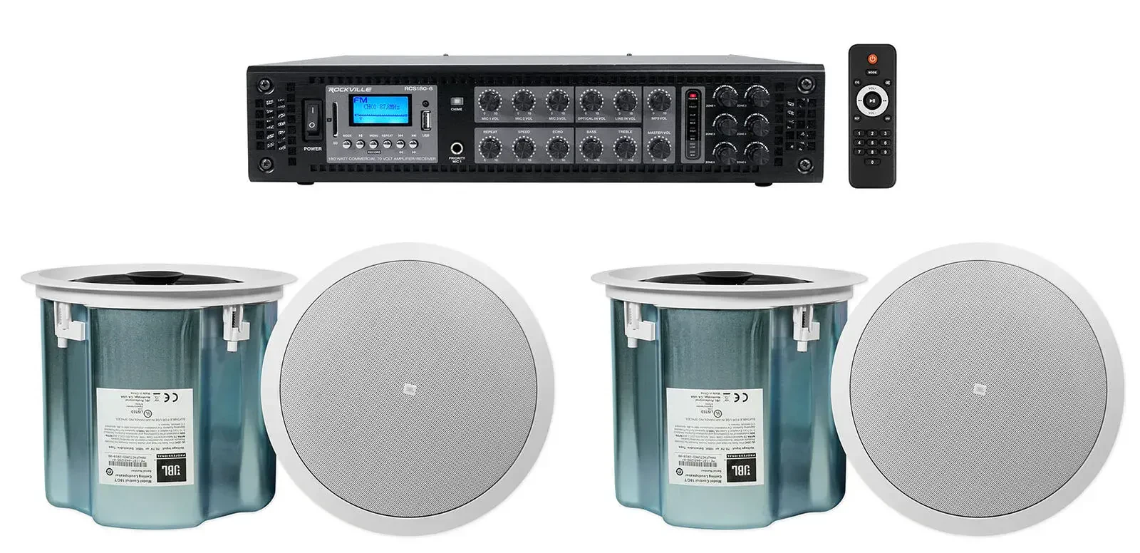 Трансляционный усилитель Rockville RCS180-6+(2) Control 18C/T с комплектом акустики