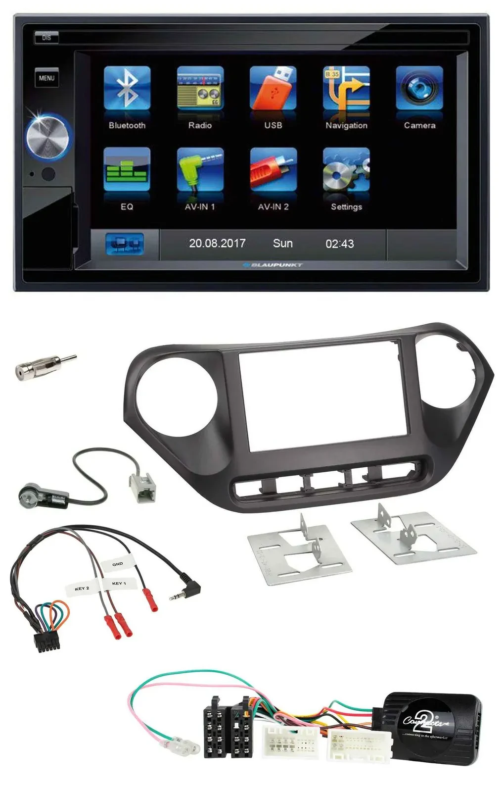 Blaupunkt SD Bluetooth 2DIN MP3 USB Lenkrad Autoradio für Hyundai i10 ab 2014