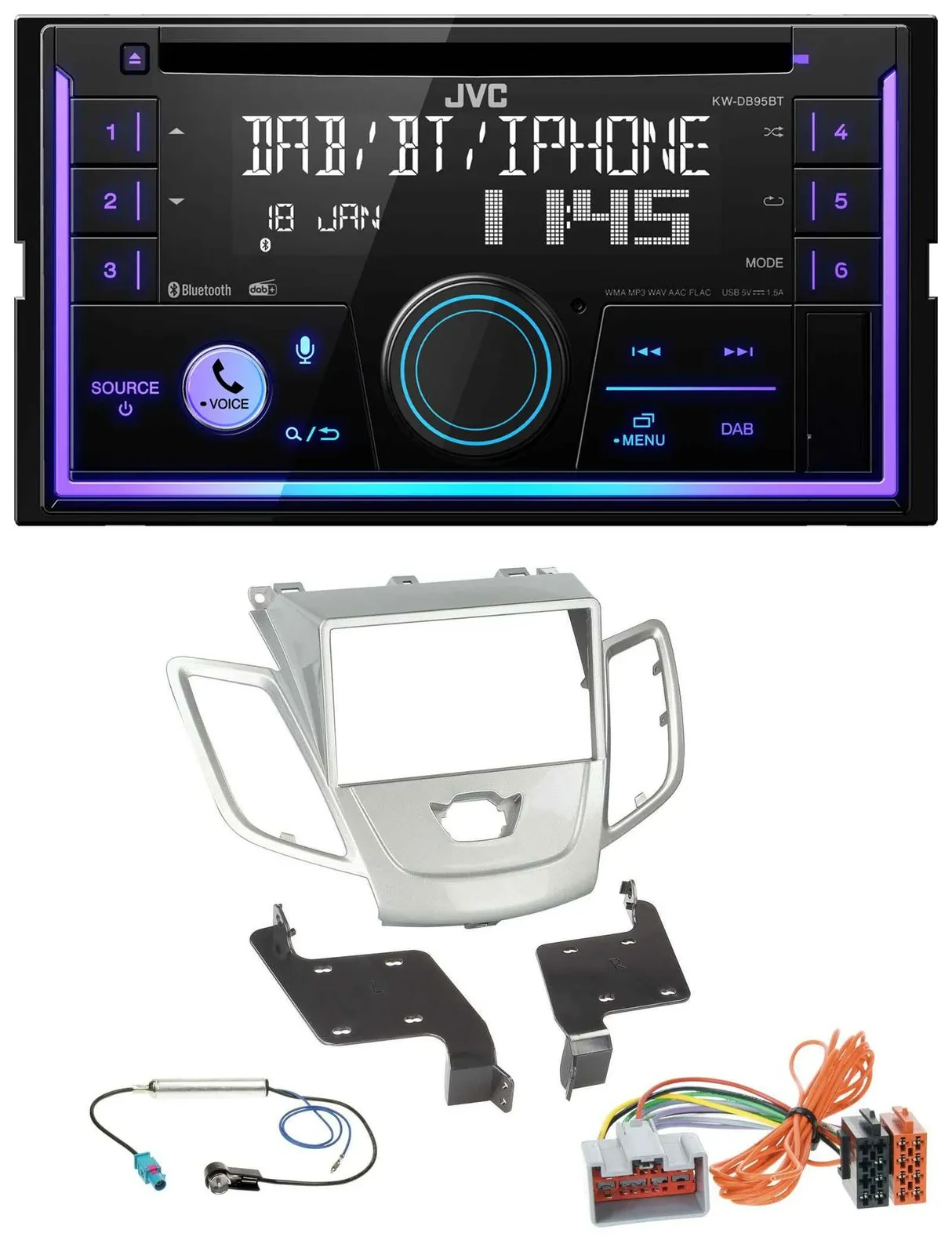 JVC MP3 USB 2DIN DAB Bluetooth CD Autoradio für Ford Fiesta 08-10 silber