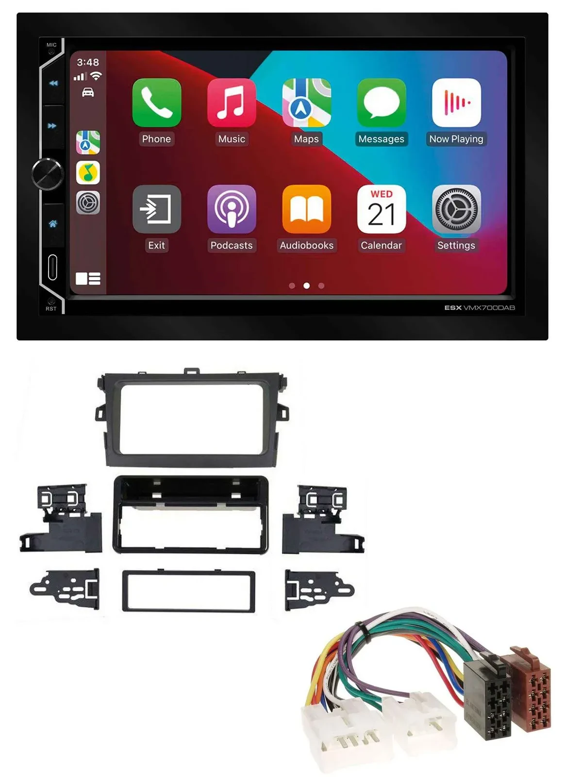 Автомагнитола ESX 2DIN DAB USB MP3 Bluetooth для Toyota Corolla 2009–2013 серебристая