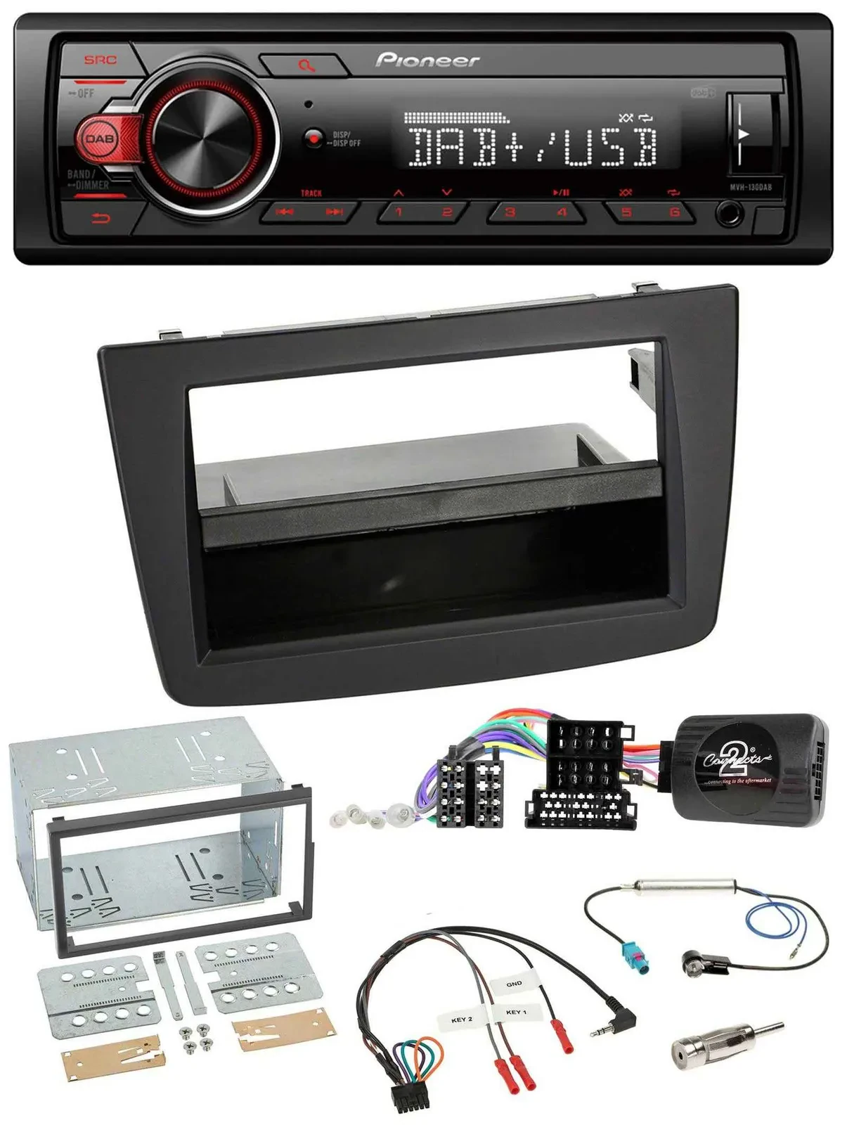 Автомагнитола Pioneer 1DIN DAB USB MP3 для Alfa Romeo Mito 2008–2014, черная