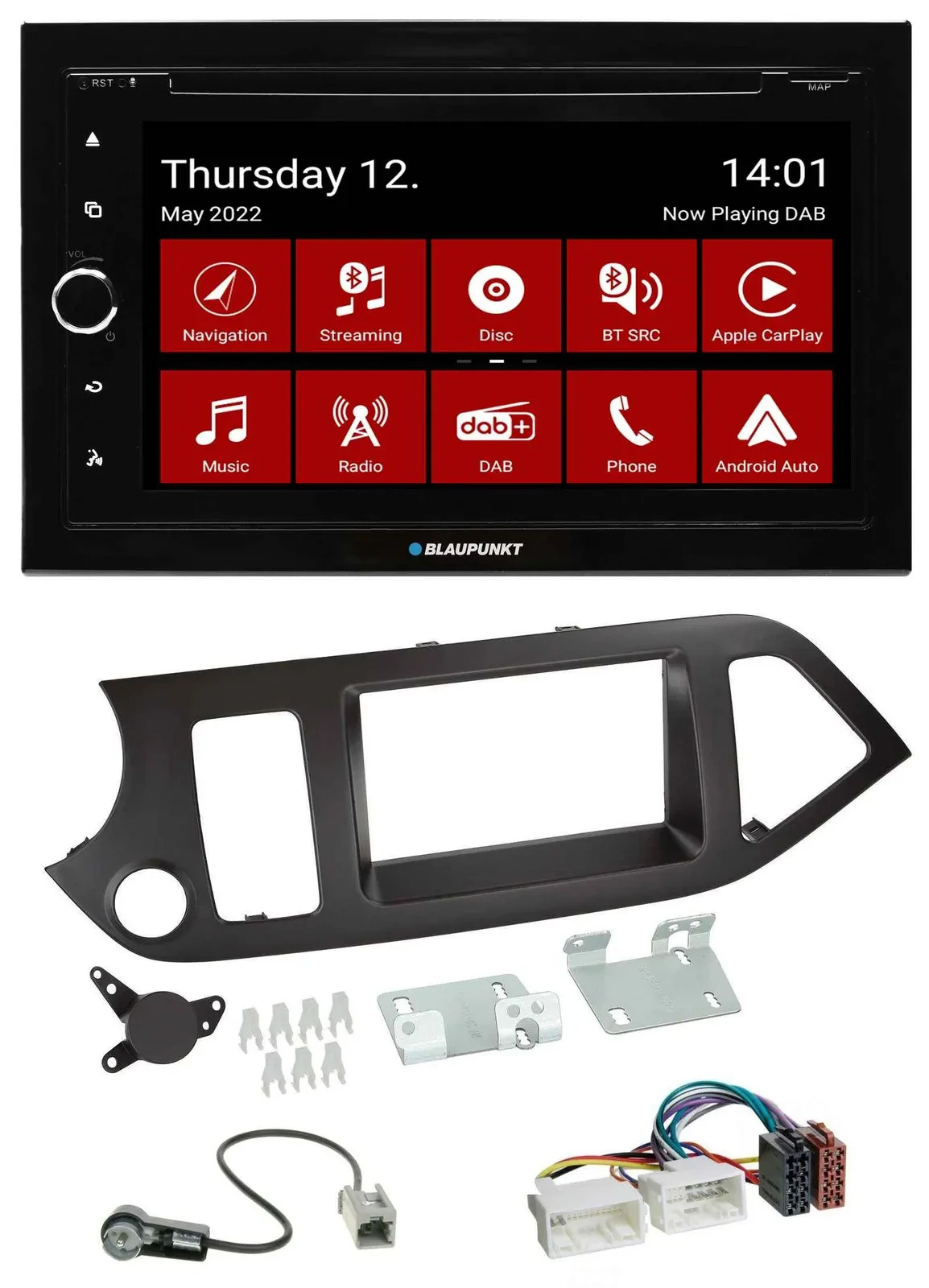 Blaupunkt MP3 DVD Bluetooth DAB 2DIN USB Autoradio für Kia Picanto ab 11 ohne St