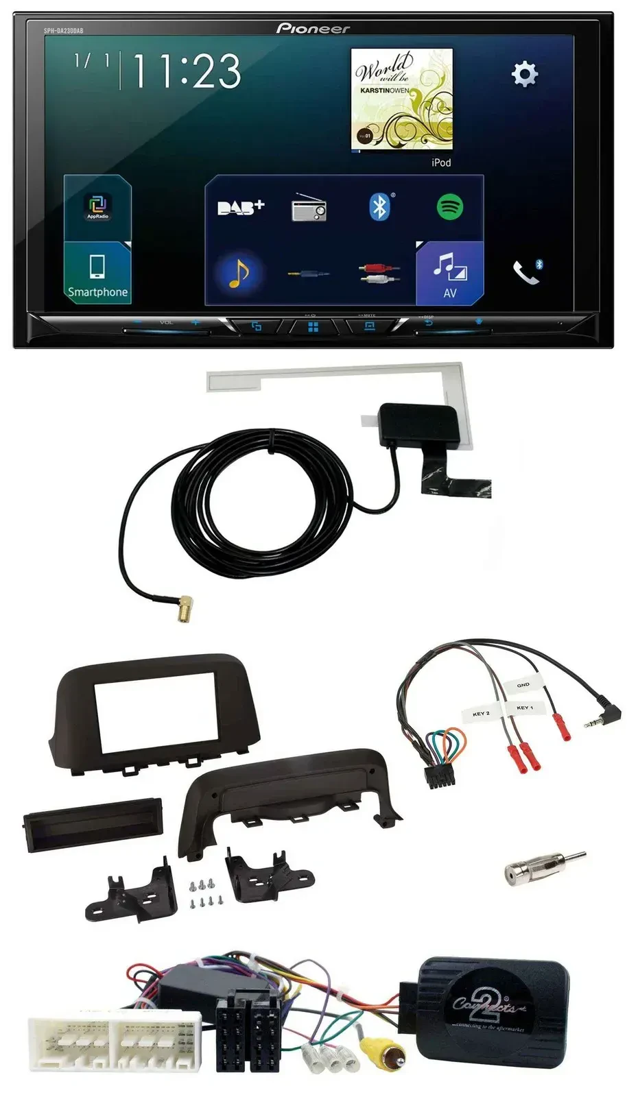 Автомагнитола для Hyundai Kona Pioneer 2-DIN DAB, USB, Bluetooth, поддержка кнопок на руле