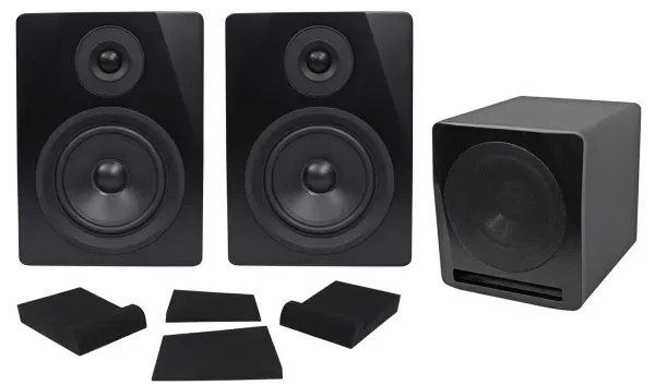 2) Rockville APM5B 5.25" Powered Studio Monitors+Active 10" Subwoofer+Foam Pads