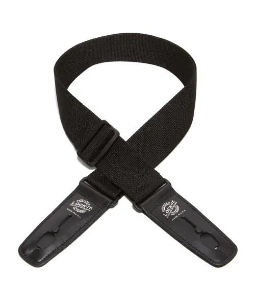 Lock-It Professional Poly Guitar Strap with Locking Leather Ends, Black